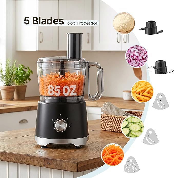 OLIXIS Food Processor 10.5 Cup, Vegetable Choppers with Slicing Shredding Chopping Kneading, Dishwasher Safe, Food Grinder, Stainless Steel Blades, for Smoothie Fruit Dough, 2.6QT, Black