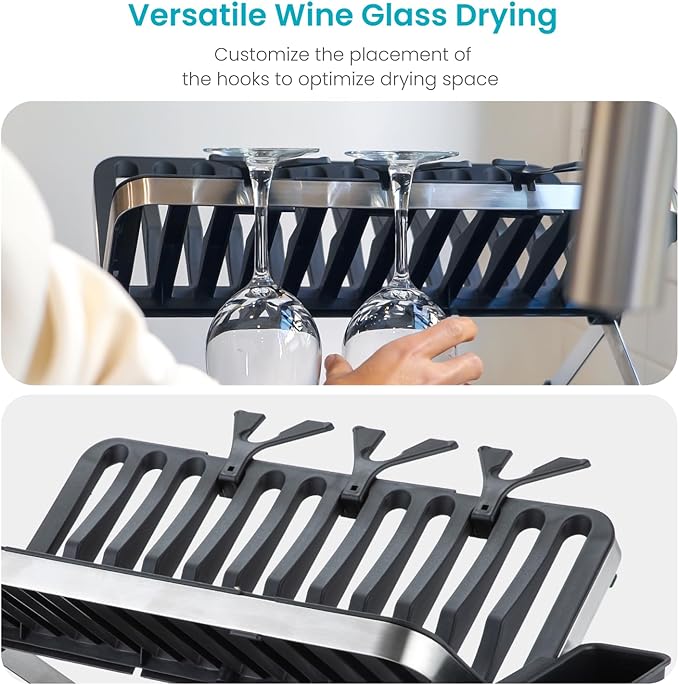 Home Zone Living Foldable Dish Drying Rack with Removable Utensil Caddy and Drip Tray