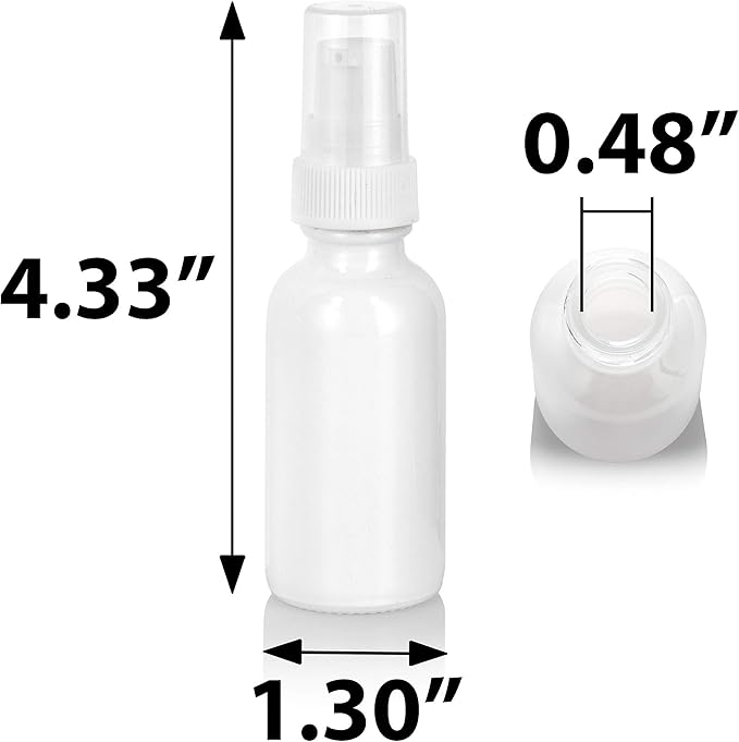 JUVITUS 1 oz / 30 ml High Shine Gloss White Glass Boston Round Bottle with White Treatment Pump (12 Pack)
