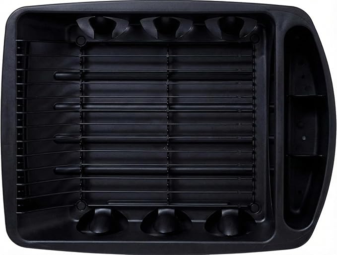Tribello Sink Dish Drying Rack, Heavy Duty Hard Plastic Drying Rack, Dish Drainer for Kitchen Counter with Drainboard Set, with Silverware Holder - 18 x 13 x 6 (Black) - Made in USA