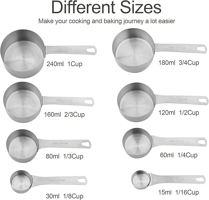 Smithcraft Measuring Cups and Spoons Set, 18/8 Stainless Steel Measuring Cups and Spoons Set for Kitchen & Baking, Heavy Duty Metric & US 8 Measure Cups & 9 Spoons & 1 Leveler