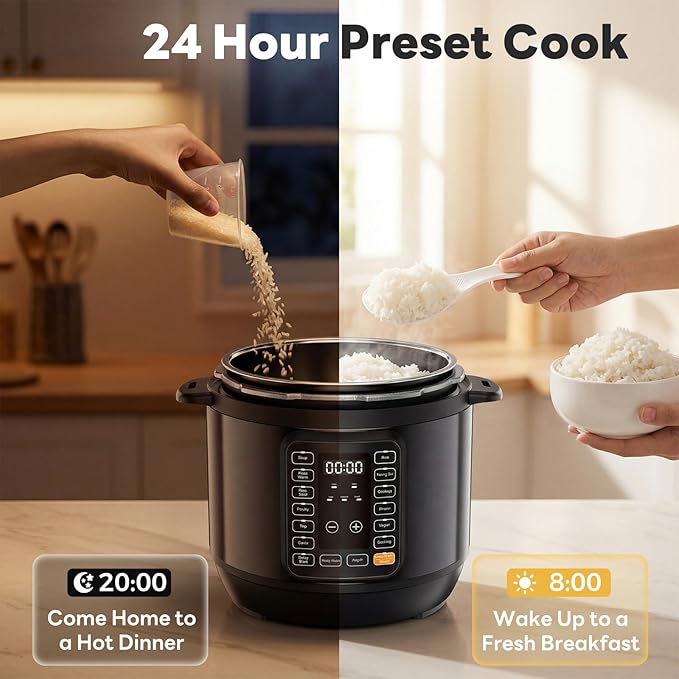 Sweetcrispy 16-in-1 Electric Pressure Cooker 8QT, 12-Preset Multi Cookers with Ceramic Pot, Slow Cook Rice Steamer Sauté Soup Yogurt Maker and More, Recipe Book