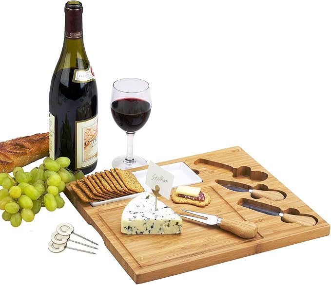 NCAA Army Black Knights Officially Licensed Bamboo Cheese/Charcuterie Board with Knife Set & Cheese Markers by Picnic at Ascot