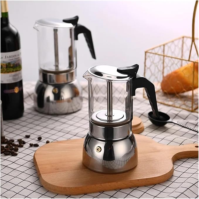Espresso Maker Stainless Steel Italian Manual Coffee Machine Maker Moka Pot Multifunctional Portable Hand Brew Coffee Pot(300ML)