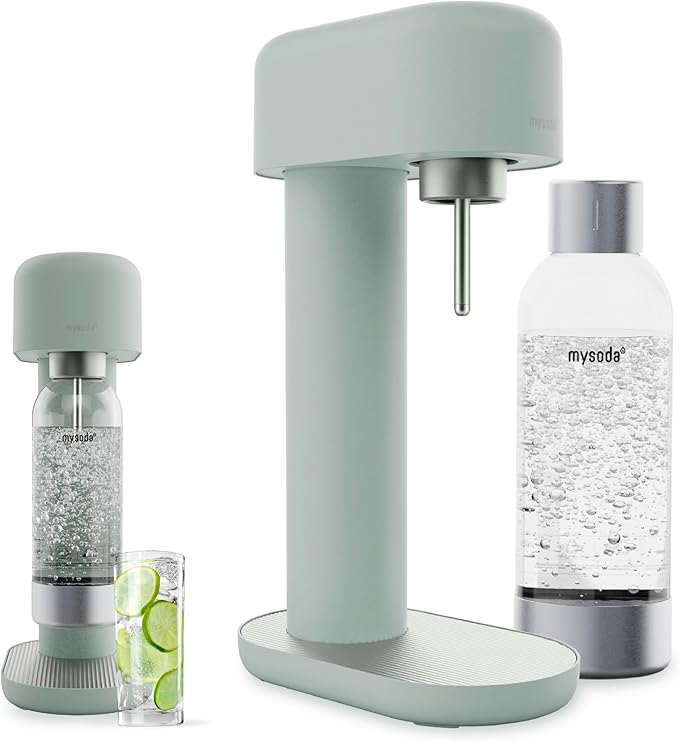 Mysoda Ruby 2 Carbonated Water Maker - Silent and Long-Lasting Aluminium Soda Maker with 1L Water Bottle - Without CO2 Cylinder - Pigeon