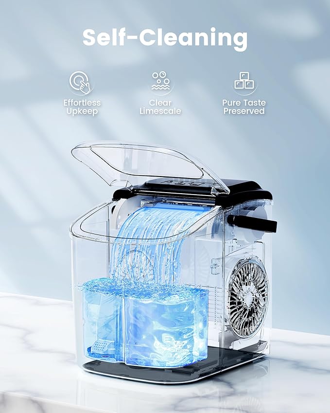 CyberChill Countertop Ice Maker, Portable Ice Machine with Handle, 6 Mins Fast Ice, 26 lbs/Day, Self-Cleaning with Ice Basket & Scoop, for Home, Kitchen, RV, Camping