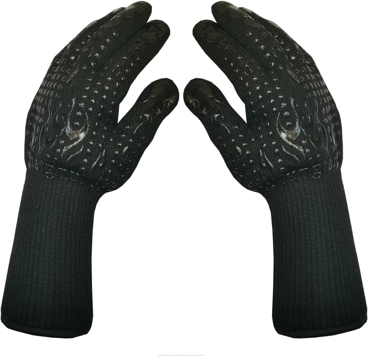 Mitts Oven Gloves with Fingers BBQ Heat Resistant Gloves Oven Gloves 1472℉ 14Inch Cut Resistant Cooking Grill Gloves Silicone Non-Slip Cooking Gloves for Grilling/Baking for Gift (Large, Black)