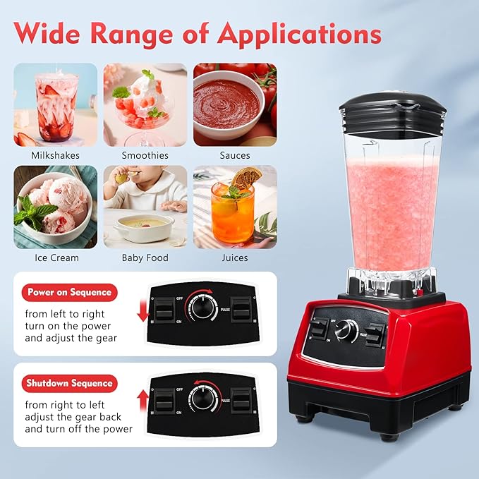 Heavy Duty Household Grade Smoothie Juicer,Adjustable Speed Countertop Smoothie Mixer,Low Noise Self-cleaning Blender 24000-26000rpm 2L/68oz (Red)