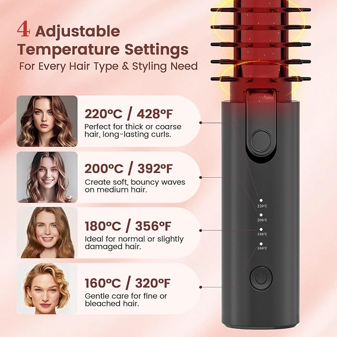 Youbella Cordless Hair Curling Iron Brush, Portable Travel Hair Curler, Mini 1.5″ Heated Round Brush, 3-in-1 USB Rechargeable Straightening Wand for Styling & Smoothing, 200 Million Ionic Care, Black