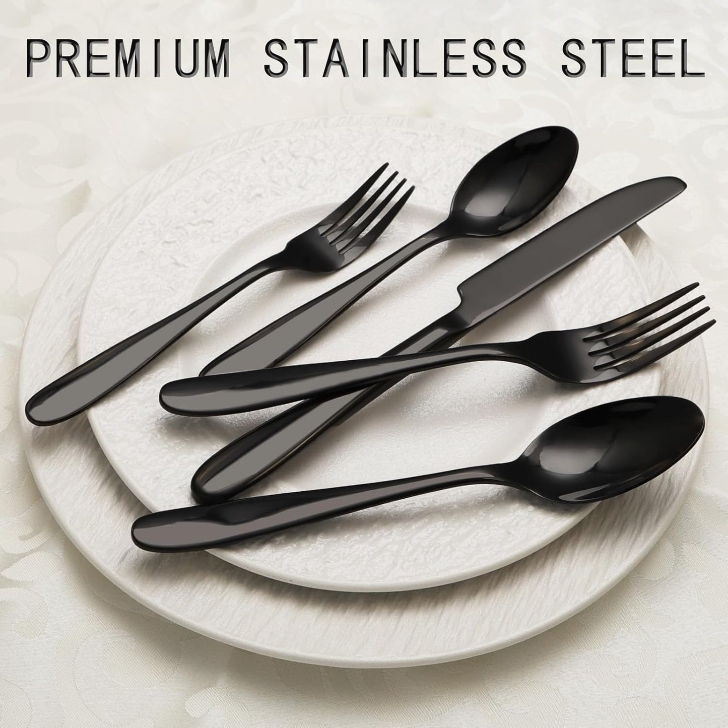 40-Piece Black Silverware Set, Flatware Set for 8, Food-Grade Stainless Steel Tableware Cutlery Set, Mirror Finished Utensil Sets for Home Restaurant, Forks Spoons and Knives Set, Dishwasher Safe