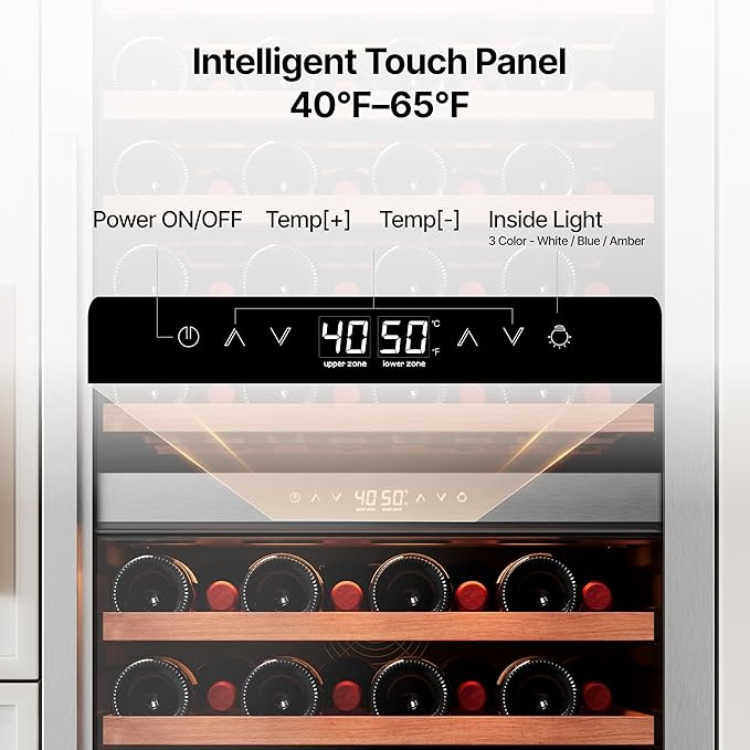 Ca'Lefort 90 Bottle Wine Fridge - 24 Inch Dual Zone Wine Cooler 40-65°F with Bottom Drawer, 10 Adjustable Shelves & 3 LED Lights, Energy Star Certified Built-in or Freestanding for Home/Bar/Kitchen