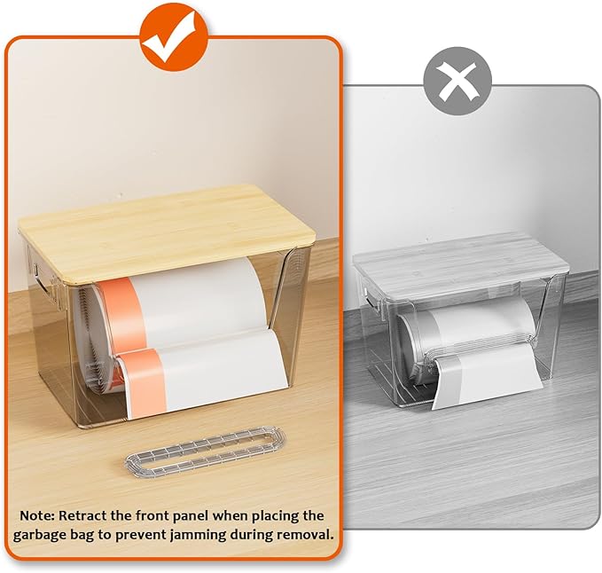 Delamu 2 Set Pantry Organizers and Storage,Trash Bag Dispenser with Bamboo Top,Stackable Trash Bag Dispenser Under Sink Organizer for 4-30 GalBags,Onion,Potato,Fruits,Gray(11.22" L*7" W*7.12" H)