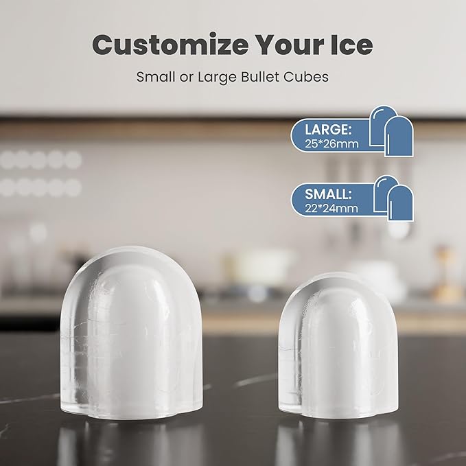 DUMOS Countertop Ice Maker with Handle, 26lbs/24H Portable Ice Machine, 9 Bullet Ice Cubes Ready in 6 Mins, Self-Cleaning, Quiet Compact Ice Maker for Home, Kitchen, RV, Camping, White