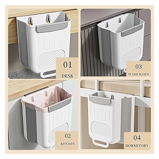 Collapsible Hanging Kitchen Trash Can Kitchen Waste Bin Hanging Countertop Trash Can Wall Mounted Recycling Garbage Basket for Bathroom(S,Milky White)