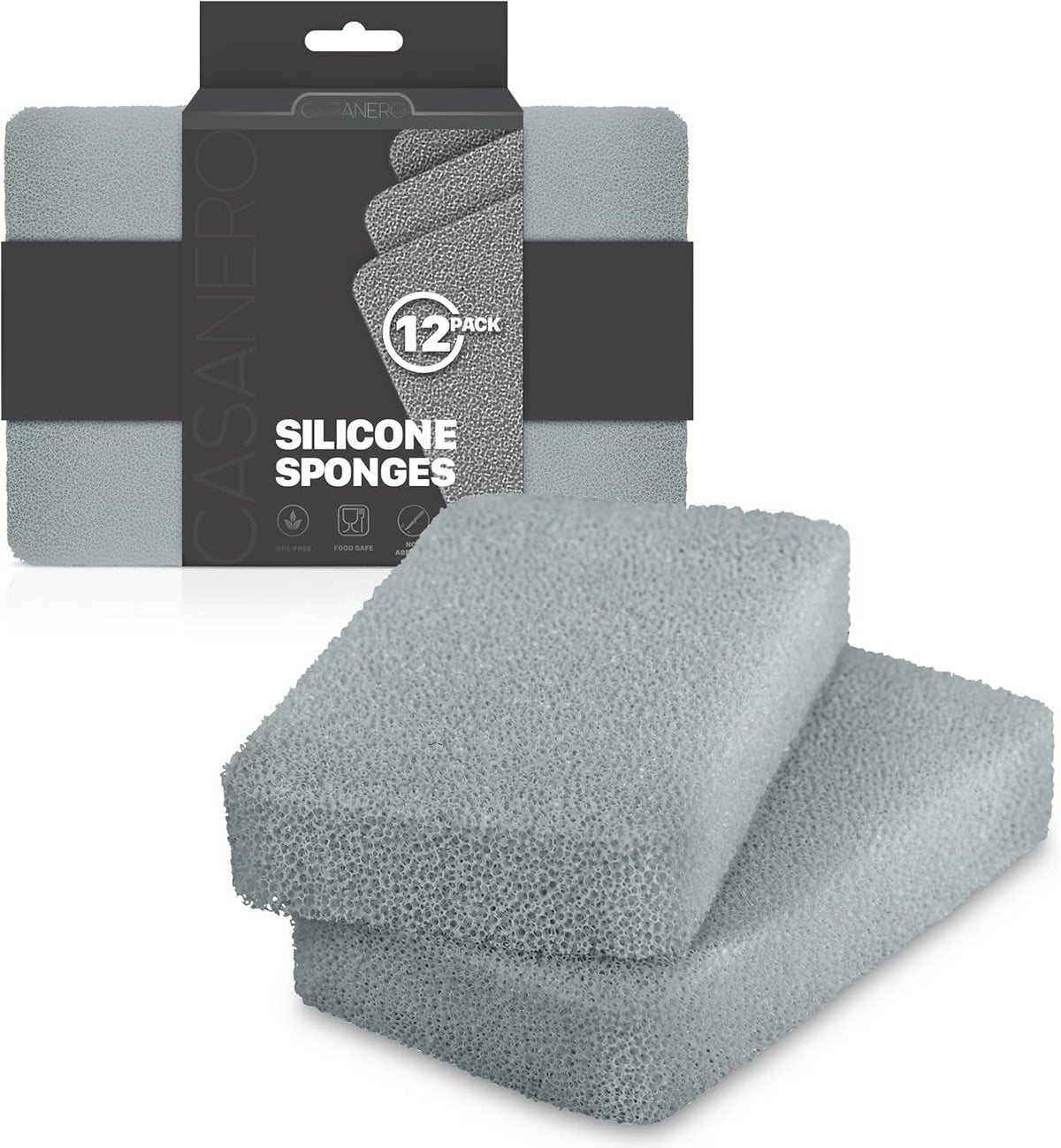 Casanero 12-Pack Silicone Scrubbing Sponges, Heavy-Duty, Non-Scratch | Reusable, Odor-Free, Multi-Purpose Cleaning for Dishes, Non-Stick, Countertops