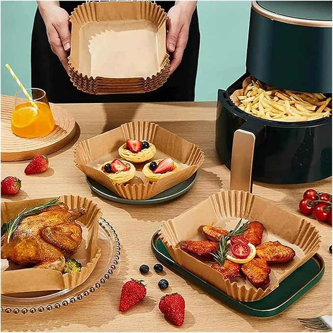 Large Air Fryer Disposable Paper Liners Nonstick 23cm Oven Airfryer Parchment Baking Paper ，Compatible For Ninja，Compatible For COSORI ，Grill Cooking Basket(16cm square,200 Pcs)