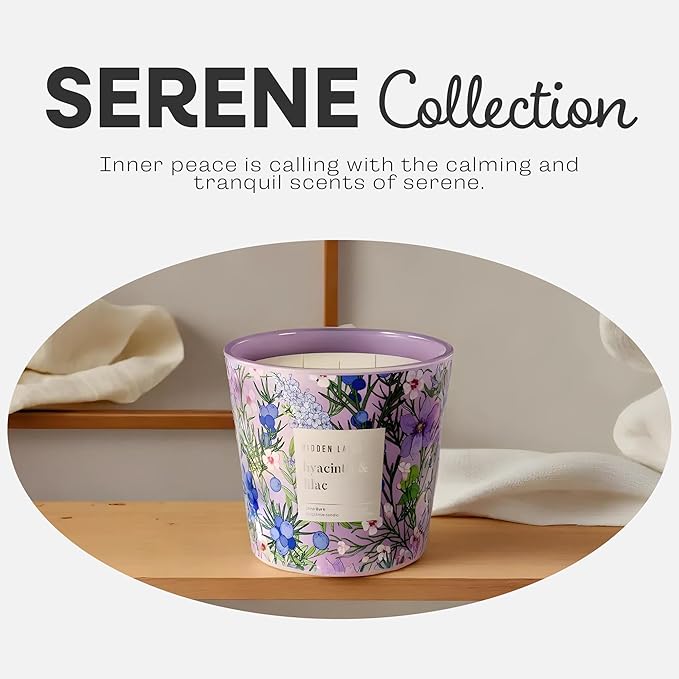 Hidden Label Large Soy Candle, Hyacinth Lilac Scented, 3 Wick 30oz, 100Hr Burn, Natural Non-Toxic Aromatherapy Stress Relief, Home Scent, Spa