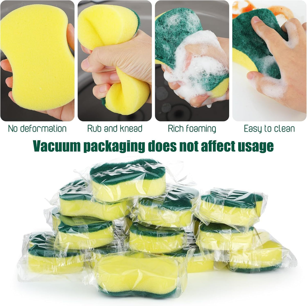 Tanlade 90 Pcs Individually Wrapped Sponges Kitchen Bulk Non Scratch Scouring Sponges for Dishes Household Cleaning Travel Apartments Hotel Car (Yellow Green)