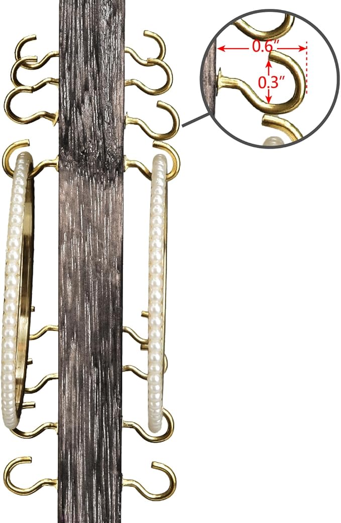 Ikee Design Wooden Rotating Two-Sided Jewelry Display Stand, Rotating Organizer with 32 Hooks for Store, Earring Keychain Display with Hooks, Coffee color, 9 W x 7.5 D x 16.5 H in