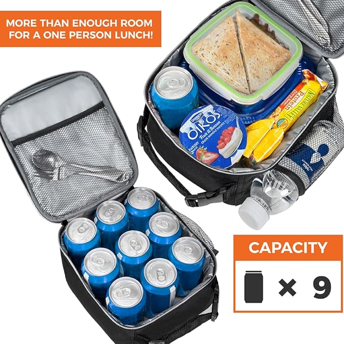 opux Premium Insulated Lunch Box, Soft School Lunch Bag for Kids Boys Girls, Leakproof Small Lunch Pail Men Women Work, Reusable Compact Cooler Tote Lunchbox for Office Adult, Navy