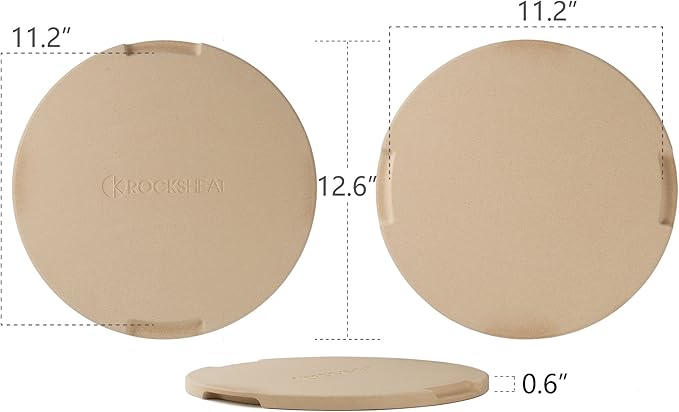 Pizza Stone 12.6in Round Baking & Grilling Stone, Perfect for Oven, BBQ and Grill. Innovative Double - faced Built - in 4 Handles Design