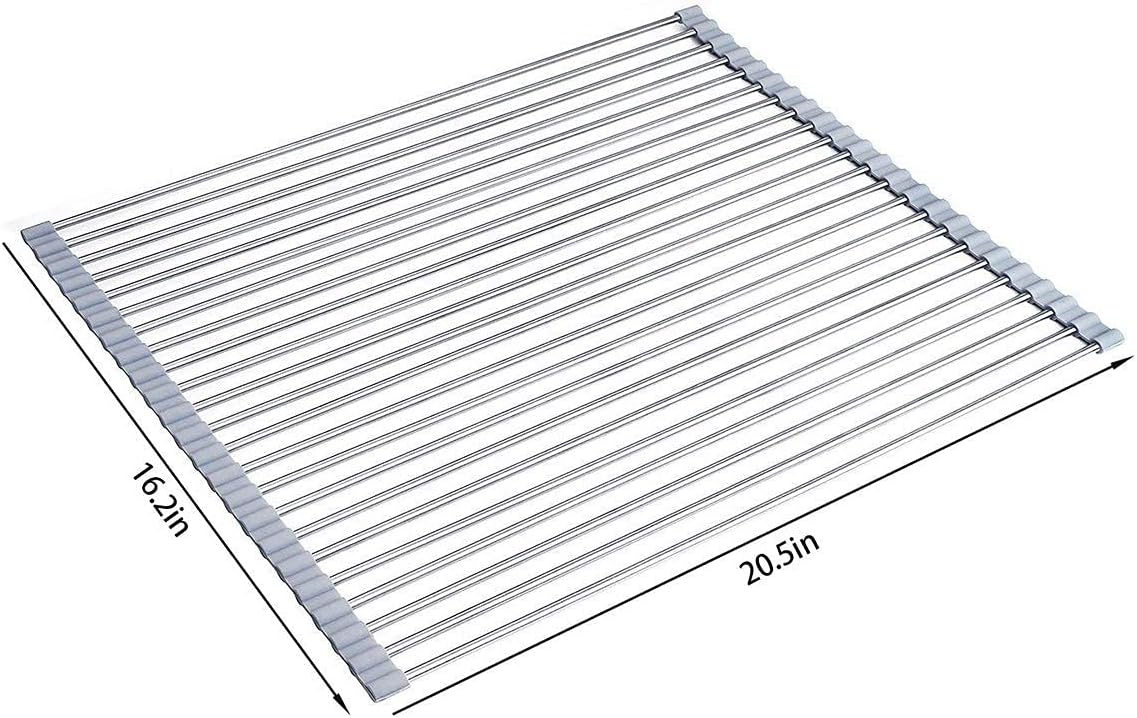 Ahyuan Roll up Dish Drying Rack Over The Sink Kitchen Roll up Sink Drying Rack Portable Dish Drainer Foldable Dish Drying Rack (Warm Gray, 20.5''X16.9'')