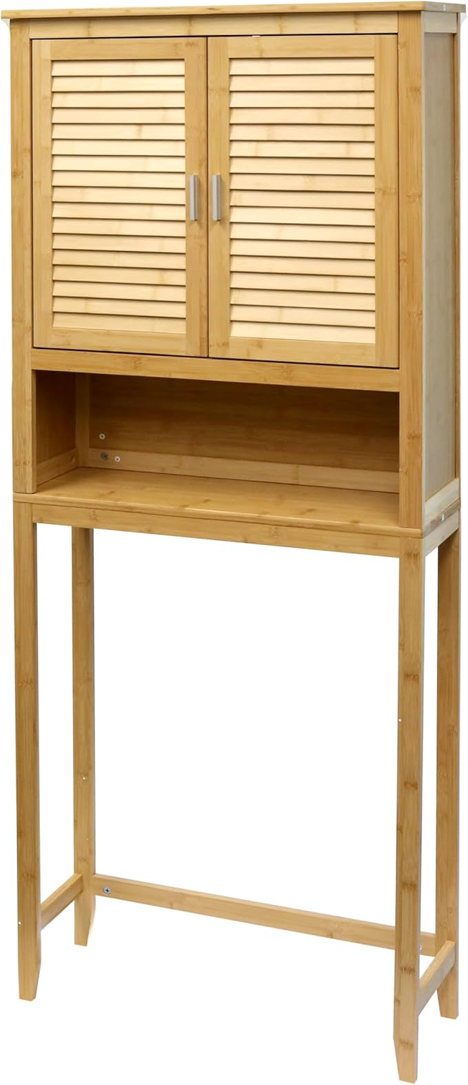 RoyalHouse Bamboo Over The Toilet Storage Cabinet with Bottom Shelf, Free Standing Storage Cabinet, Perfect Bathroom Space Saver with Double Door Organizer