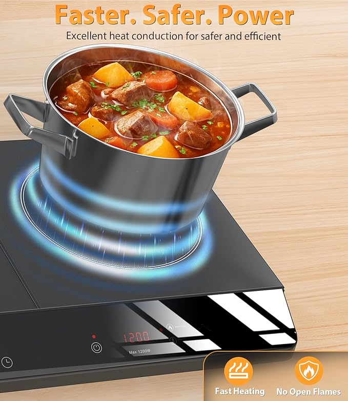 Double Burner Induction Cooktop, 1800W Portable Induction Cooktop 2 Burner with 9 Temp & Power Independent Touch Control, Electric Stove Top Cooker with Safety Lock, 3 Hour Timer