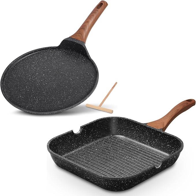 ESLITE LIFE 9.5 Inch Nonstick Crepe Pan and Grill Pan