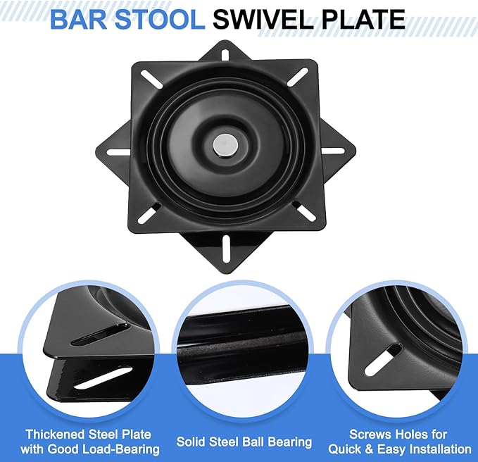 uxcell 8" Bar Stool Swivel Replacement, 360° Rotation Lazy Susan Turntable, Square Semi-Ball Bearing Seat Swivel Base Mount Plate for Recliner Chair or Table, Black (200x2mm)