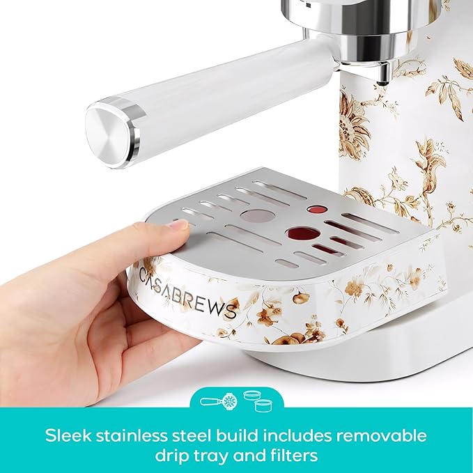 CASABREWS CM5418 Espresso Machine 20 Bar, Compact Espresso Maker with Steam Milk Frother, Stainless Steel Coffee Machine with 34oz Removable Water Tank for Cappuccino, Latte Machine, Blooming Ivory