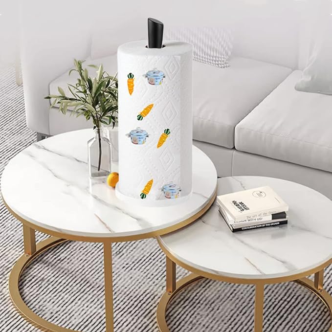 Black Paper Towel Holder Countertop, Marble Paper Towel Holder Used for Kitchen&Bathroom, Paper Towel Holder Made of Stainless Steel for Easy One-Handed Operation|Black