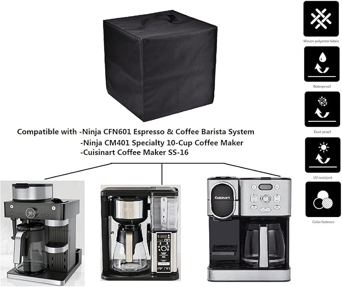 AF-WAN Coffee Maker dust Cover ,Waterproof,UV resistant,Compatible with Ninja CFN601 Espresso & Coffee Barista System/Ninja CM401 Coffee Maker/for Cuisinart Coffee Maker SS-16 (Black), Suitable