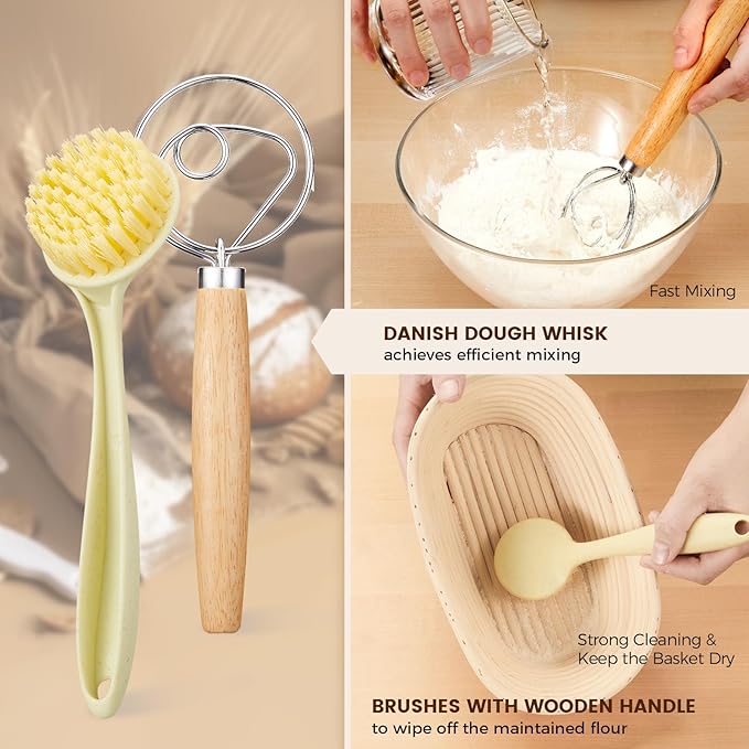 Banneton Bread Proofing Basket - Sourdough Starter Kit Banneton Sourdough Proofing Basket Set of 2, Sourdough Bread Baking Supplies for Making Baking Fermentation (10" Oval Set of 2, 6 Accessories)