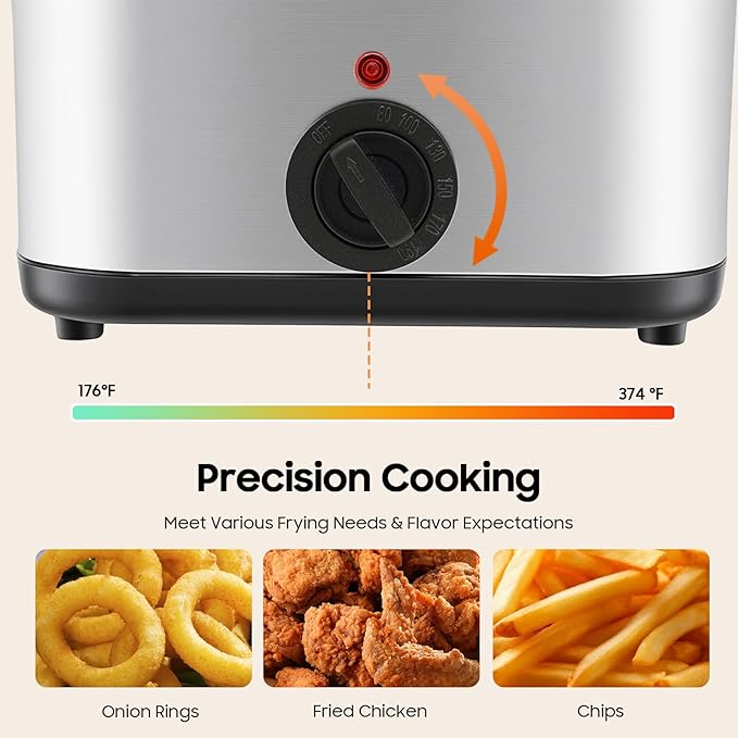 Deep Fryer with Basket, 2.5L Electric Deep Fryer, 1000W Electric Fryer with Viewing Window, Adjustable Temperature, Stainless Steel Body, For Make Various Fried Foods