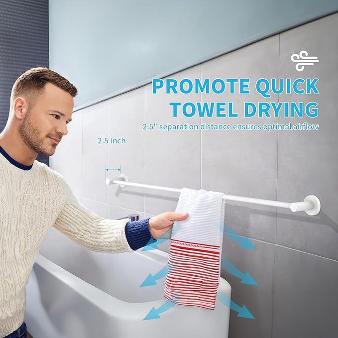 Adjustable Single Bath Towel Bar 23.6 to 42 Inch, ZUEXT Oil Rubbed White Stainless Steel Towel Holder Hanger,Expandable Wall Mounted Towel Rail for Bathroom Kitchen Washroom,1" Tube Towel Rail Racks