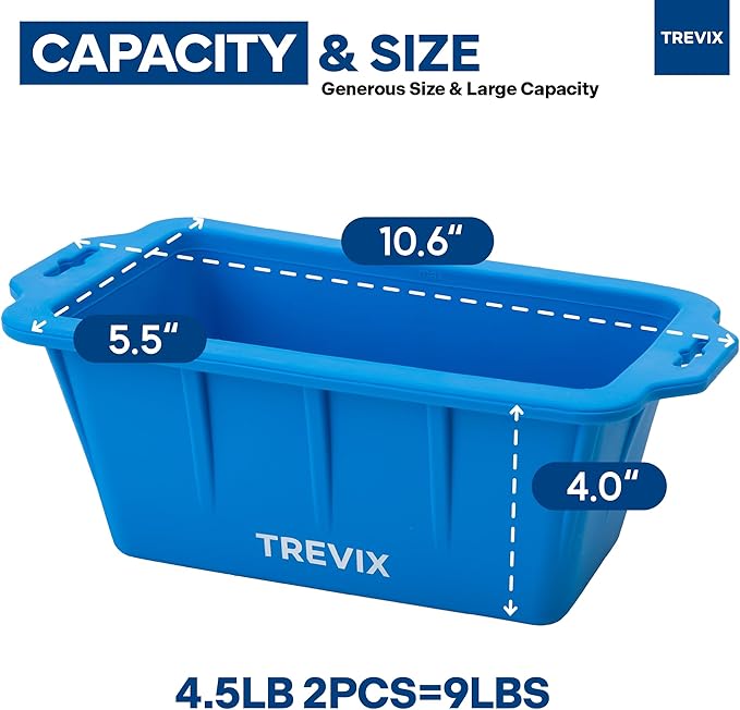 Trevix Ice Block Mold for Ice Bath (2 PCS) - Makes 9 LBS Large Ice Cube Molds, Reusable Ice Cube Tray, Large Silicone Ice Molds (Blue, 2pcs(9lbs))