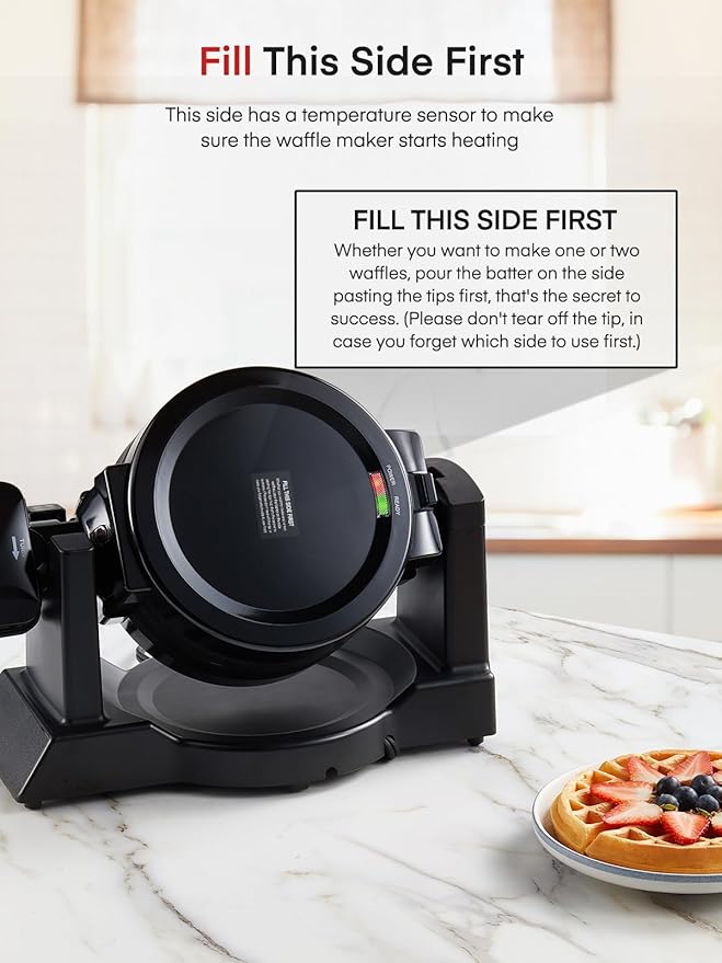 Waffle Maker, 1400W Double Belgian Waffle Iron 180° Flip, 8 Slices in 3 Mins, Rotating & Nonstick Plates, Anti-Scald, Removable Drip Tray Easy to Clean, Cool Touch Handle, Space-Saving Storage(Black)