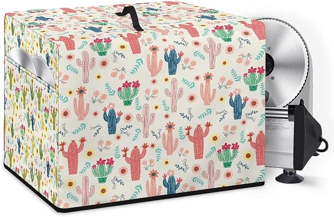Colorful Cactus Flower Print Meat Slicer Cover for Kitchen 16 x 13 x 13 Inch Dust-proof Appliance Covers for Home Decor Bread Slicer Covers with Organizer Bag Easy to Clean Accessories