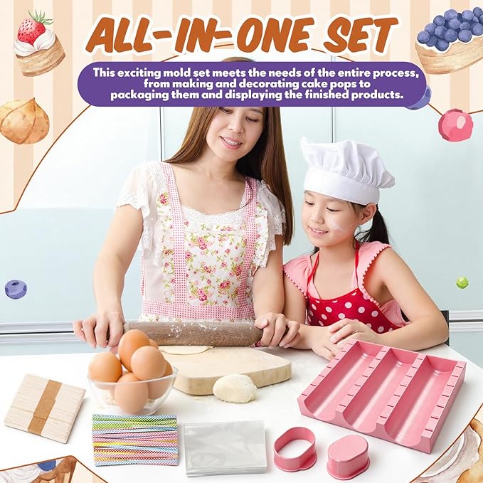 1 Set Cutter, Cake Pop Mold, Cake Pop Cutter and Pusher Press Set with Tray and 3 Types of Packaging Accessories, Baking Tools for Home, Birthday, Parties, Wedding Desserts(2 Pcs,Cakesicle)