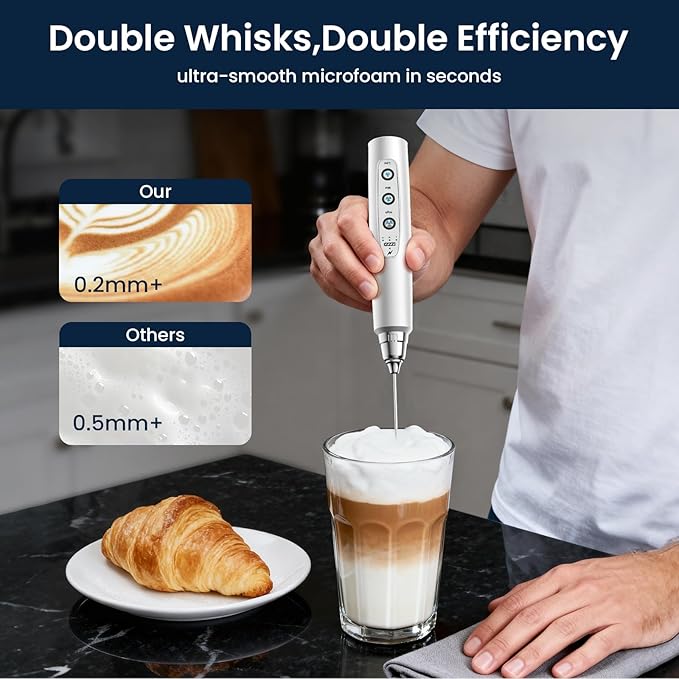 Sakgos Milk Frother Rechargeable Handheld-Electric Whisk 3 Speed Adjustable, Coffee Frother Wand with 3 Stainless Whisks, Electric Foam Maker, Drink Mixer Blender for Latte Cappuccino Matcha Egg