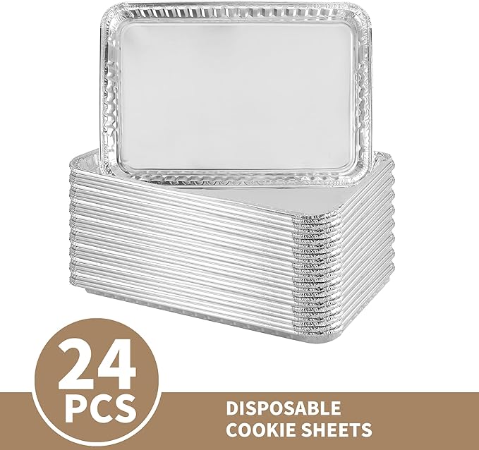 24 Pack 16 x 11 inch Aluminum Disposable Cookie Sheets for Baking and Roasting Disposable Aluminum Foil Grilling Pans for Brownie Tins,Cooking Thin, Cakes