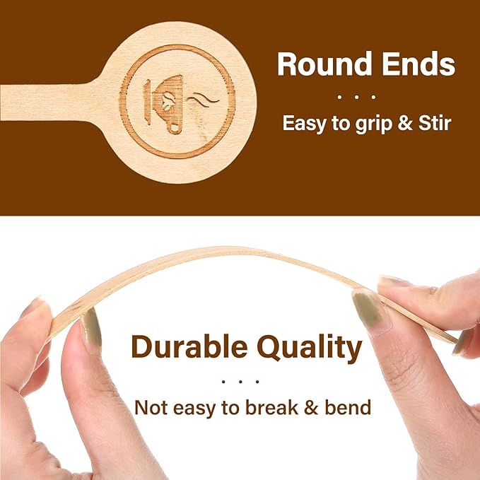 WRINGKIT 200 Pieces Wood Coffee Stirrers, 6 Inch Stir Sticks with Round Ends, Disposable Coffee Mixer Stick Drink Stirrers for Coffee Bar, Beverage, Milk, Cocktail, Tea