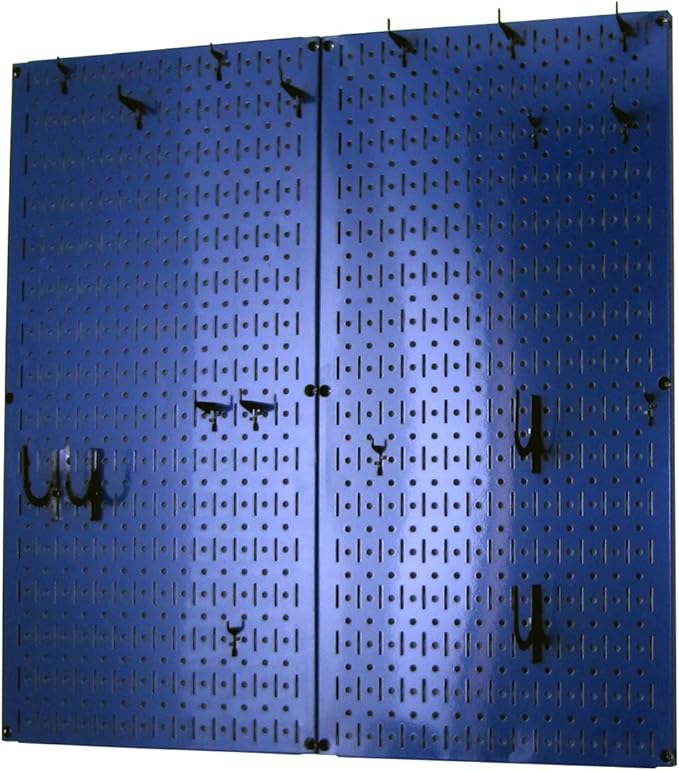 Wall Control Kitchen Pegboard Organizer Pots and Pans Storage Rack Organization Kit with Blue Pegboard and Black Accessories
