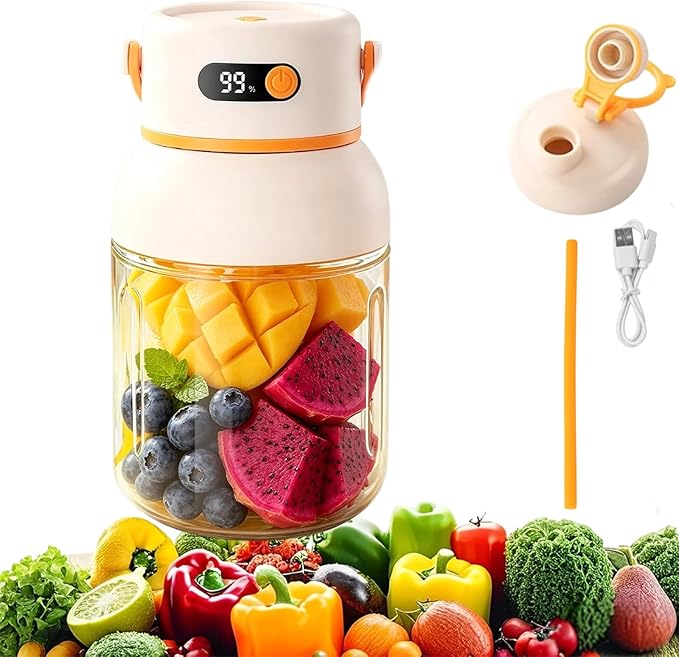 Portable Electric Juicer Cup with Zero Cord Hassle, Personal Size Juicer Cup, USB-C Rechargeable Electric Blender,18000RPM Motor, Leakproof Travel Juicer for Gym, Office, Outdoors (1000ml)
