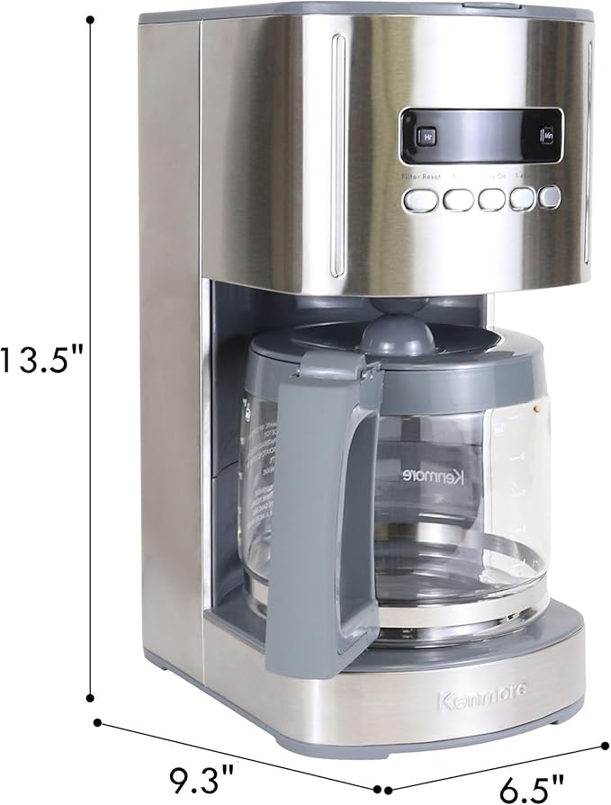 Koolatron Kenmore Elite Drip Coffee Maker - 12-Cup Programmable Coffee Machine With Glass Pot, Pause and Pour, Auto Shut-Off, Large Water Reservoir, Reusable Filter, Dishwasher Safe Carafe