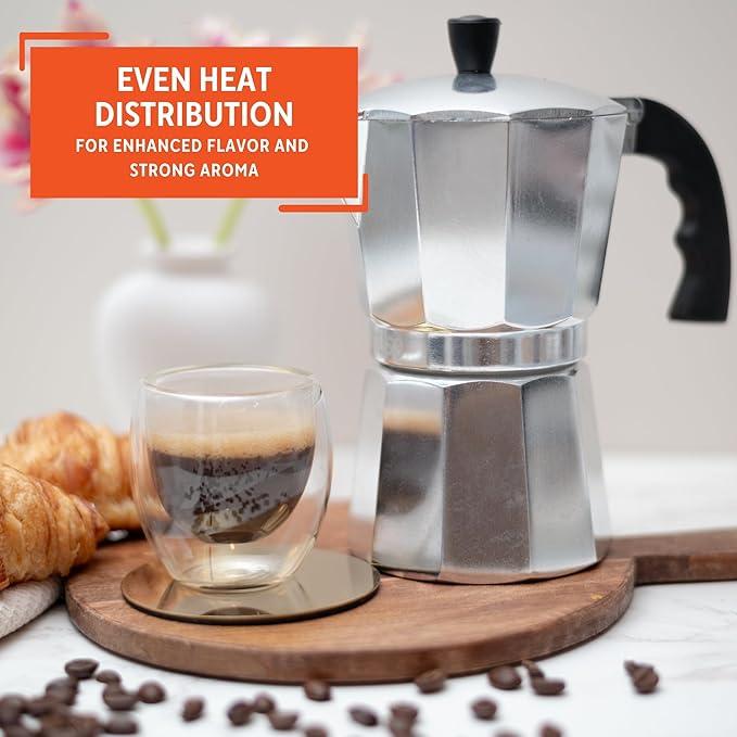 IMUSA 12-Cup Stovetop Espresso Maker, Cast Aluminum Coffee Maker, Cuban Coffee Brewer, Moka Pot Style, Portable Coffee Maker for Home, Camping, or Travel