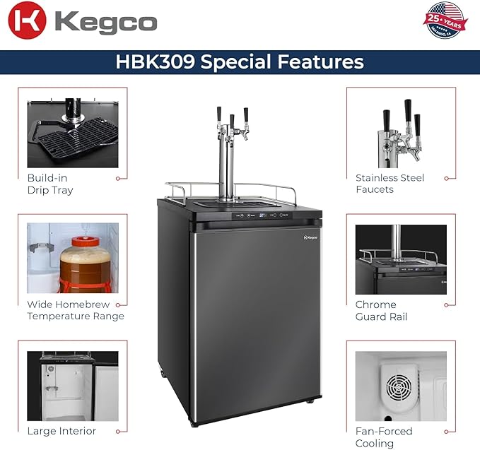 Kegco HBK309X-3 Keg Dispenser, 3 faucet without kegs Black Stainless Steel