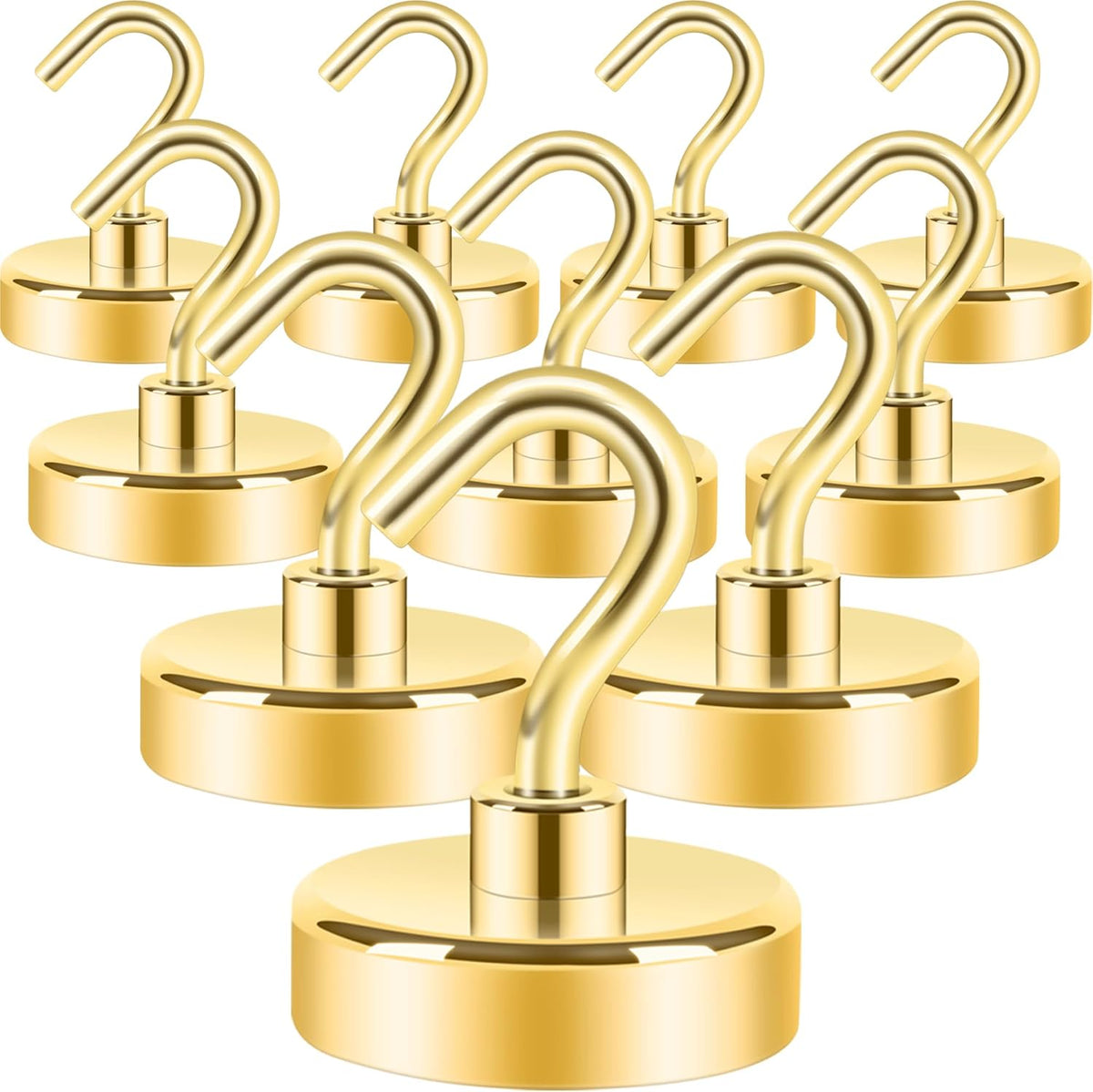 Neosmuk Magnetic Hooks Heavy Duty,Strong Magnet with Hook for Fridge, Super Neodymium Extra Strength Industrial Hooks for Hanging, Magnetic Hanger for Toolbox, Cruise, Grill(Golden,10 Pack)
