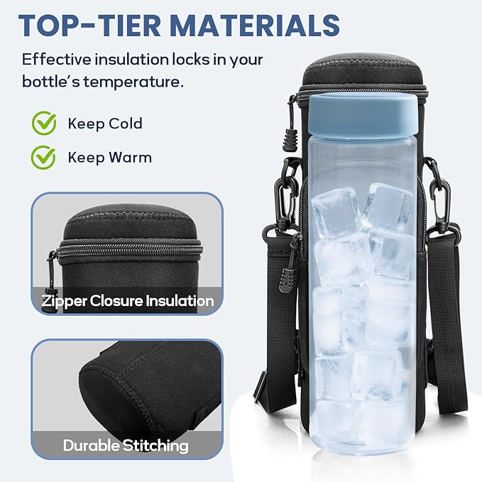 Crossbody Carrier Bag for Owala Water Bottle, Insulated Cup Holder Sleeve for Ninja Portable Blender with Adjustable Shoulder Handheld Strap & 2 Pockets, Travel Gym Camping Accessories for Men Women